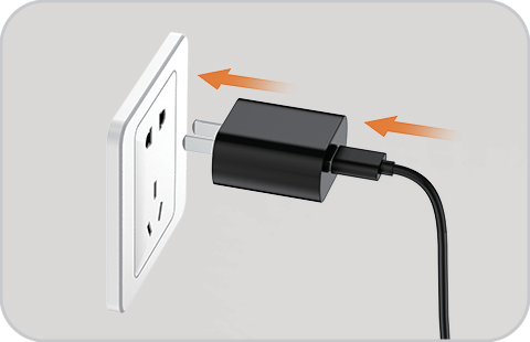 Plugging the 5 V adapter into a wall outlet and the diffuser power inlet