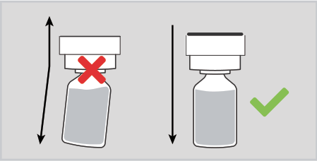 Illustration comparing a bottle screwed in at an angle, marked wrong, with a bottle screwed in tight and parallel, marked correct