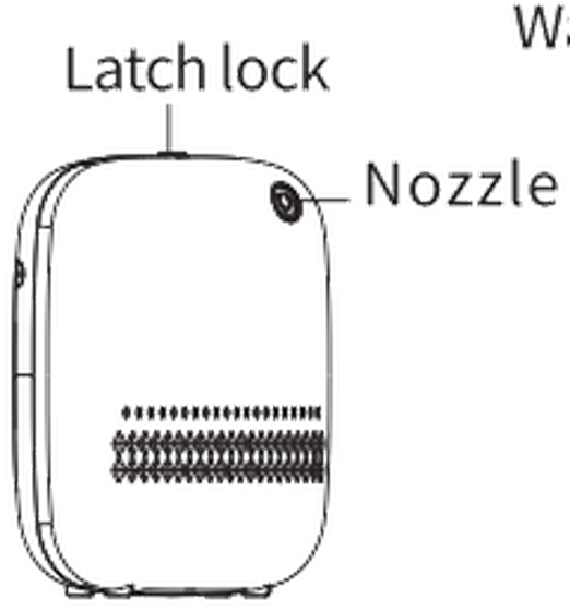Front view of the A320 labelling the latch lock, the nozzle and the front grille